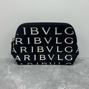 Authentic BVLGARI Black Logo Mania Pouch Clutch Wallet Zip Around Synthetic